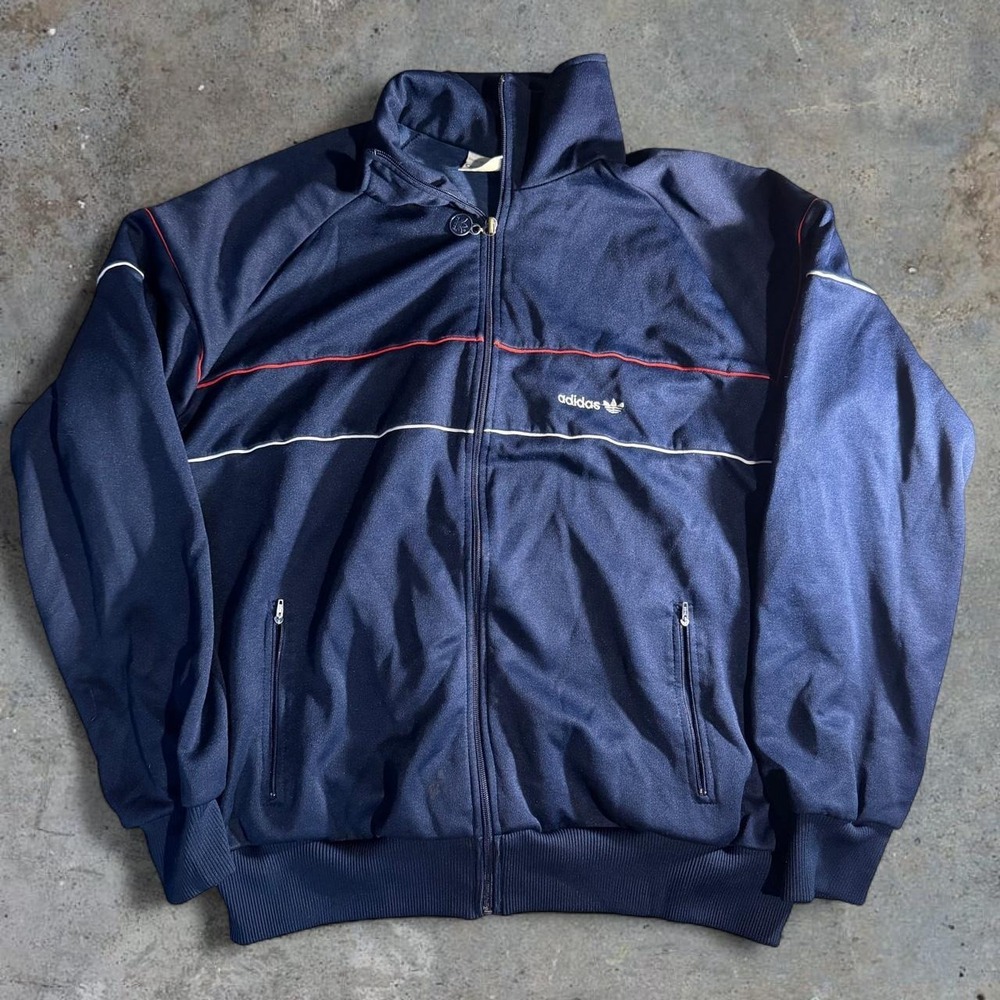 Vintage Adidas Trefoil Navy Full Zip Track Jacket Retro 80s Athletic Soccer XL
